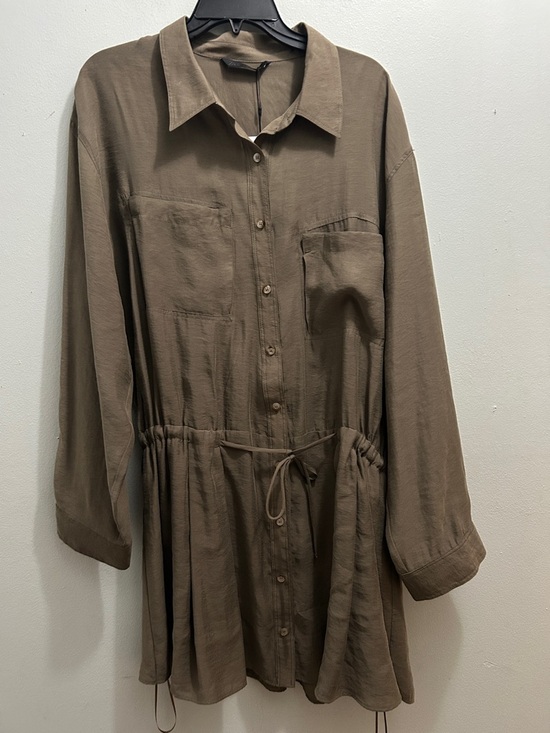 Zara Dresses & Skirts - Button-Front Brown Shirt Dress with Drawstring Waist or jacket